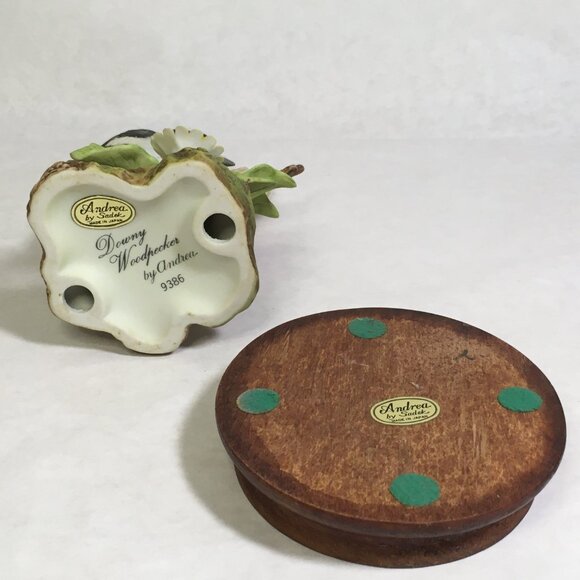 Andrea By Sadek Downy Woodpecker Porcelain with Removable Wooden Base  #9386 - Picture 6 of 14